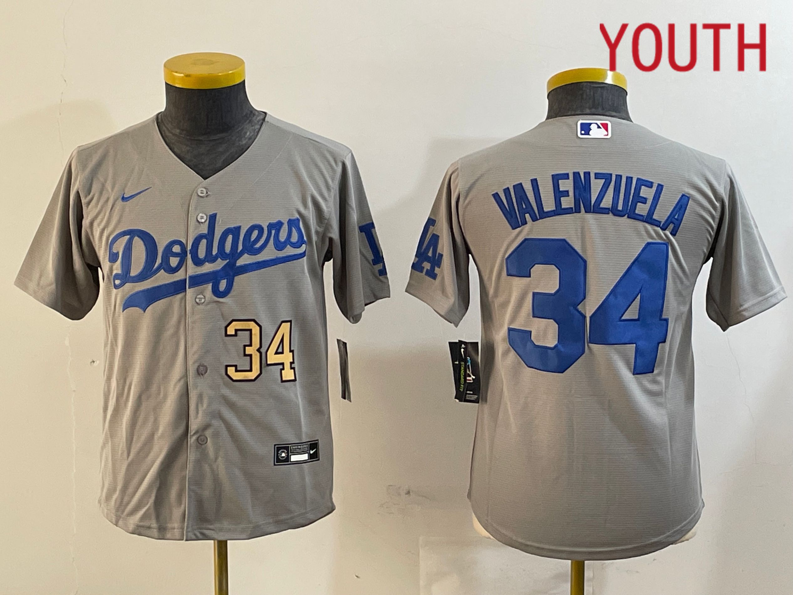 Youth Los Angeles Dodgers 34 Valenzuela Grey Game 2024 Nike MLB Jersey style 12162